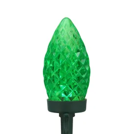 100 Commercial Length Green LED Faceted C9 Christmas Lights on Spool 5" Spacing - Green Wire