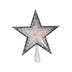 10" Lighted Clear with Silver Trim Star Christmas Tree Topper - Clear Lights