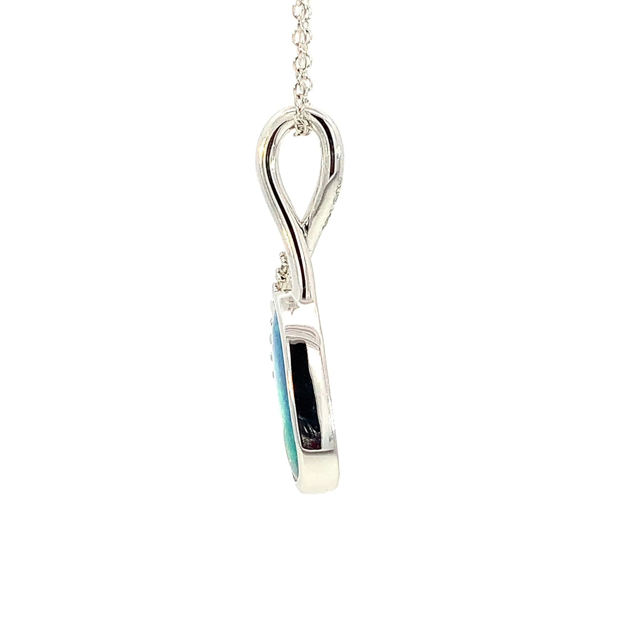 14kt White Gold Black Opal and diamond pendant 30x11mm