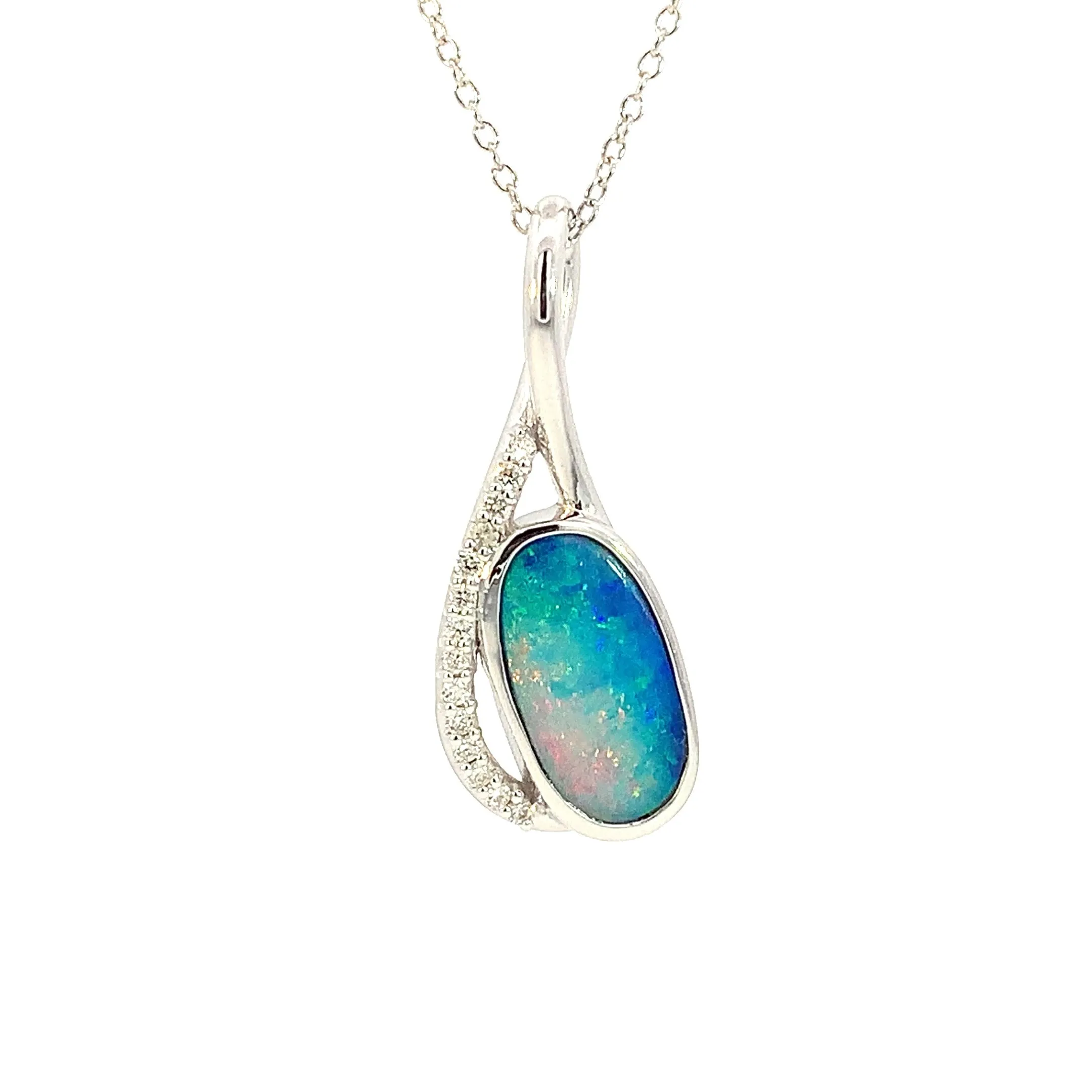 14kt White Gold Black Opal and diamond pendant 30x11mm