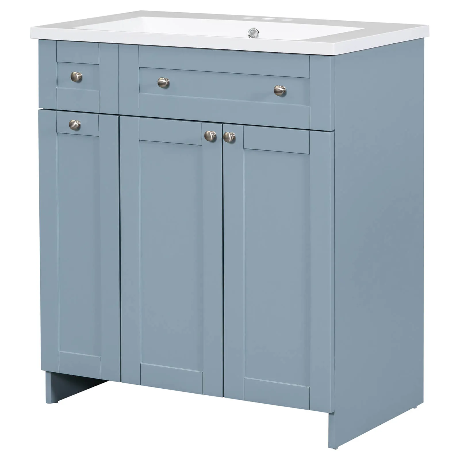 30" Blue Gray Bathroom Vanity with Soft-Close Doors