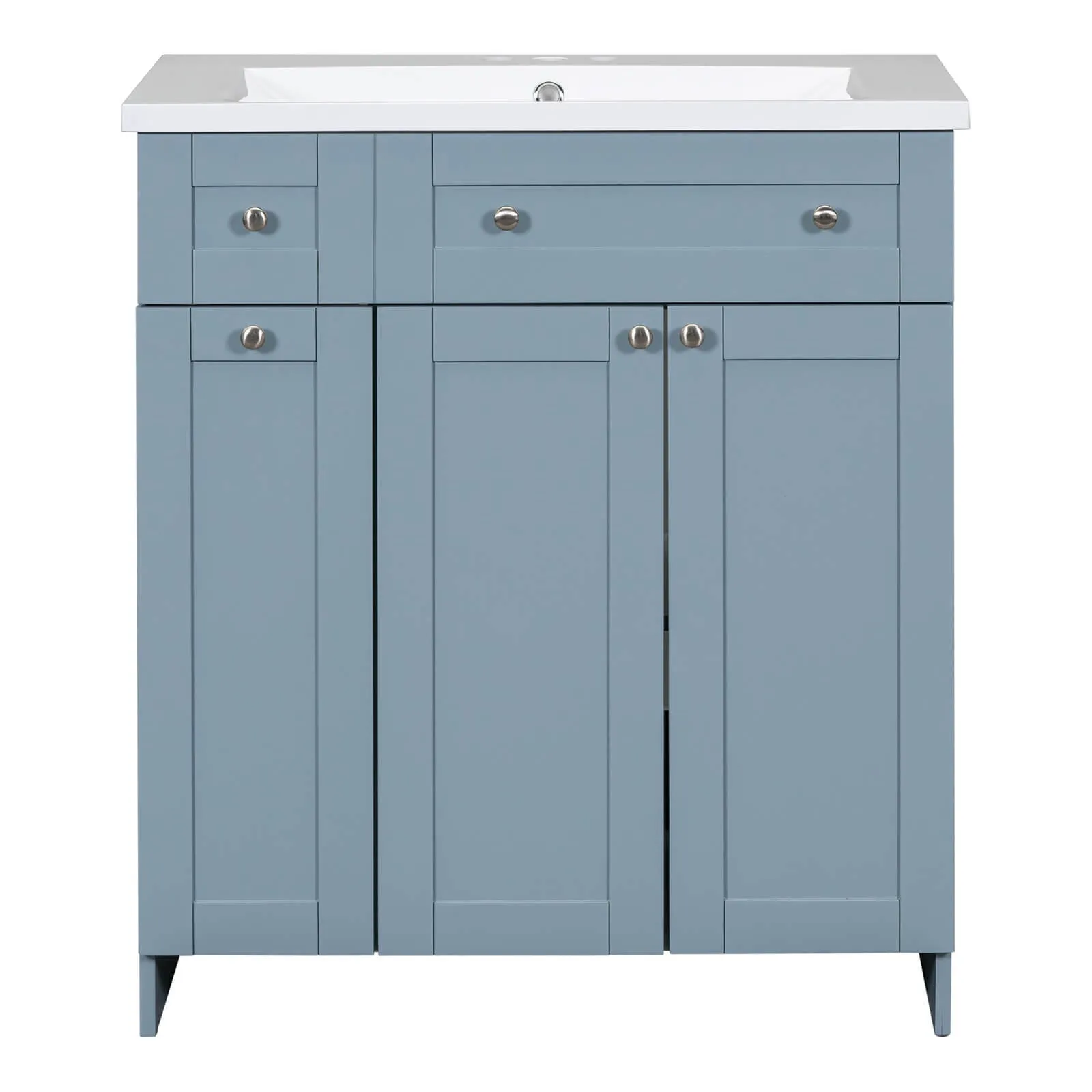 30" Blue Gray Bathroom Vanity with Soft-Close Doors