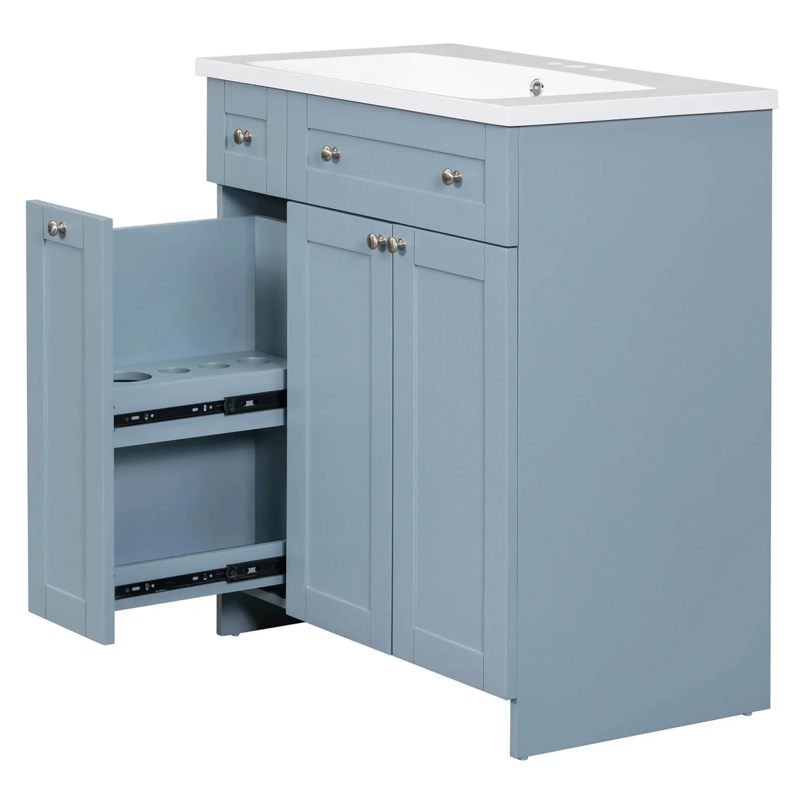 30" Blue Gray Bathroom Vanity with Soft-Close Doors