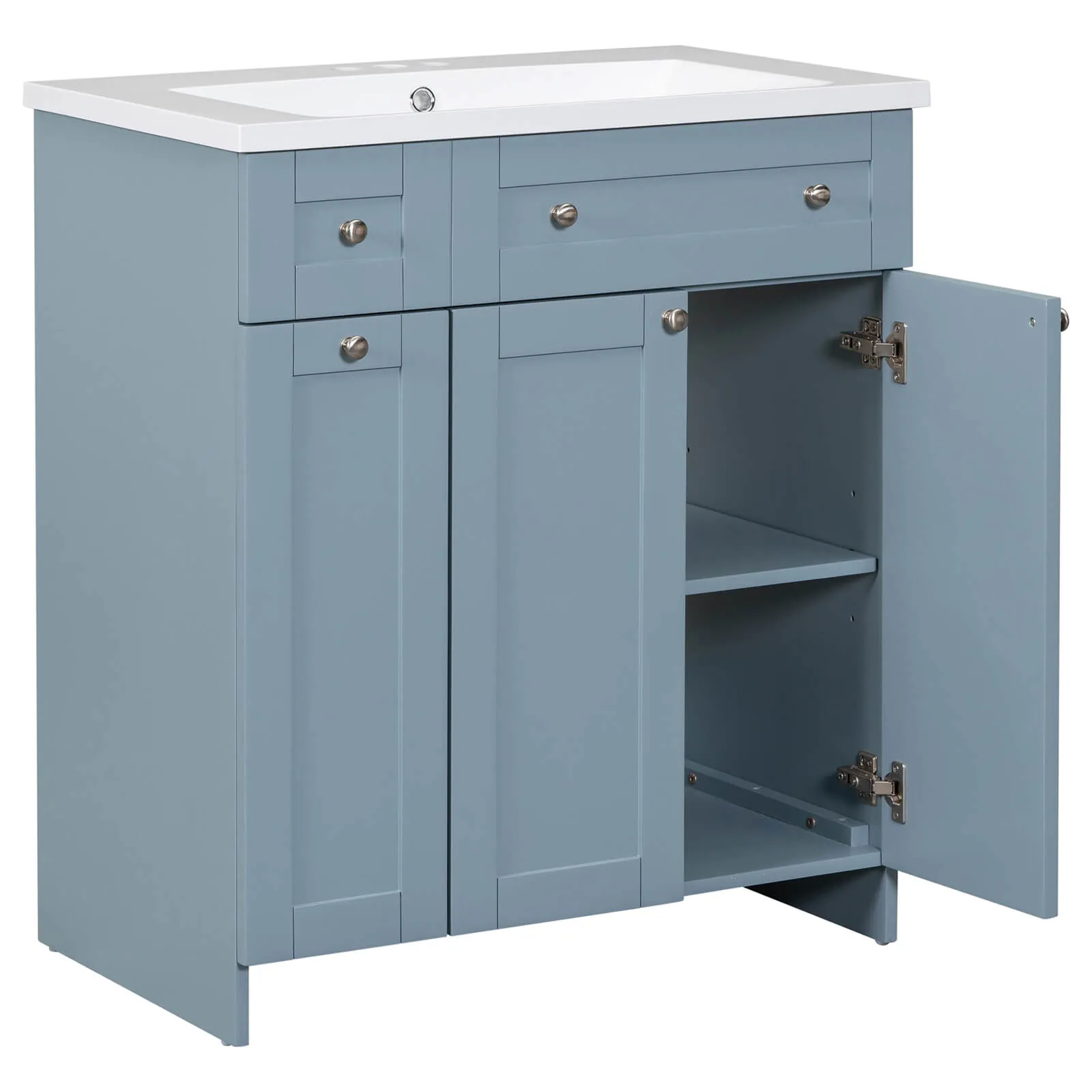 30" Blue Gray Bathroom Vanity with Soft-Close Doors