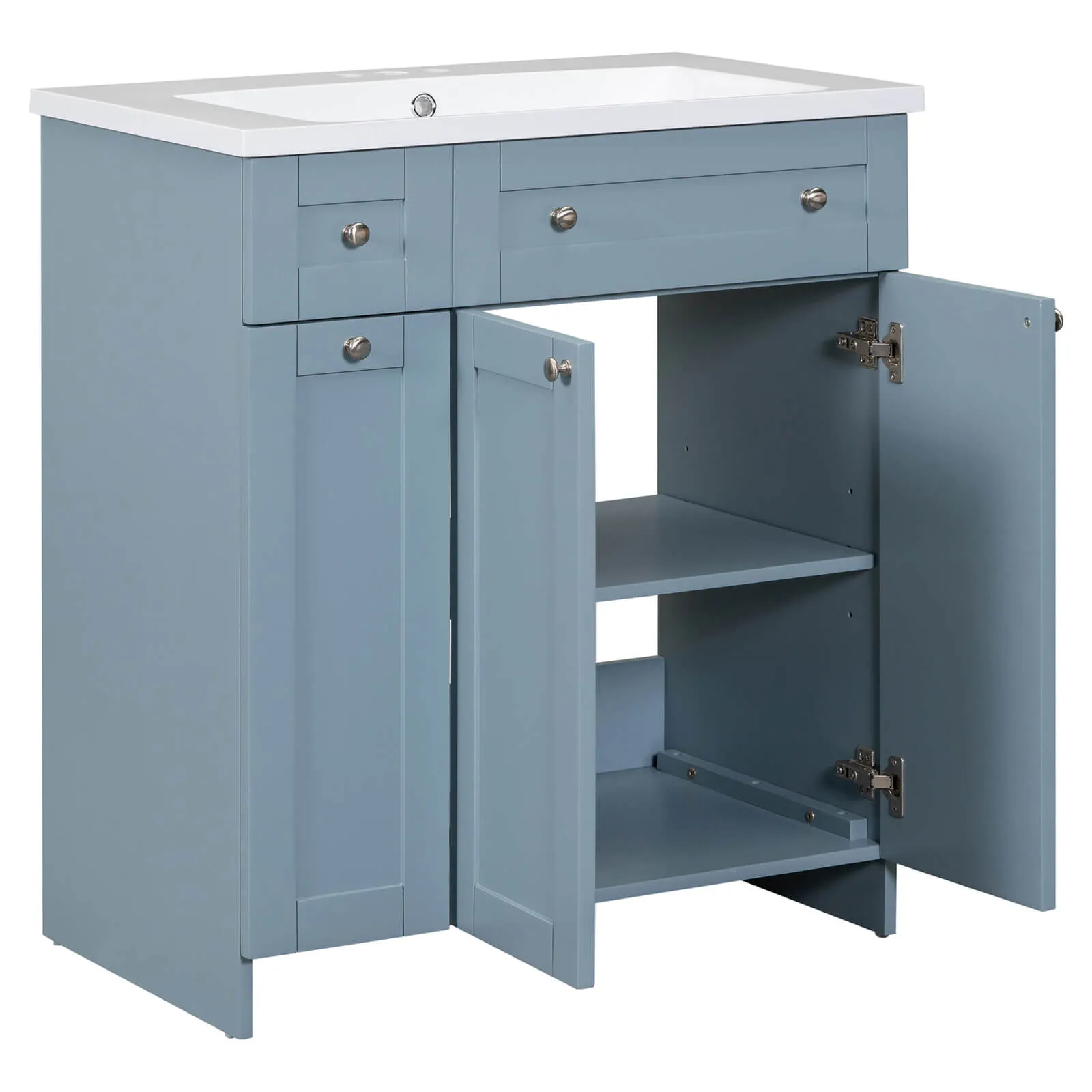 30" Blue Gray Bathroom Vanity with Soft-Close Doors