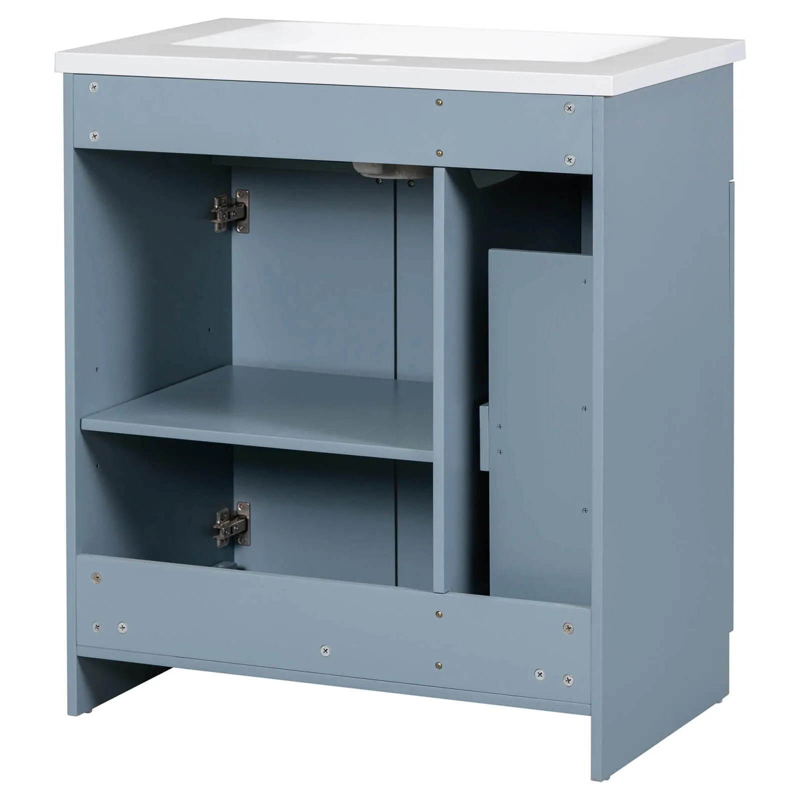 30" Blue Gray Bathroom Vanity with Soft-Close Doors