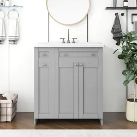 30" Gray Bathroom Vanity with Soft-Close Doors