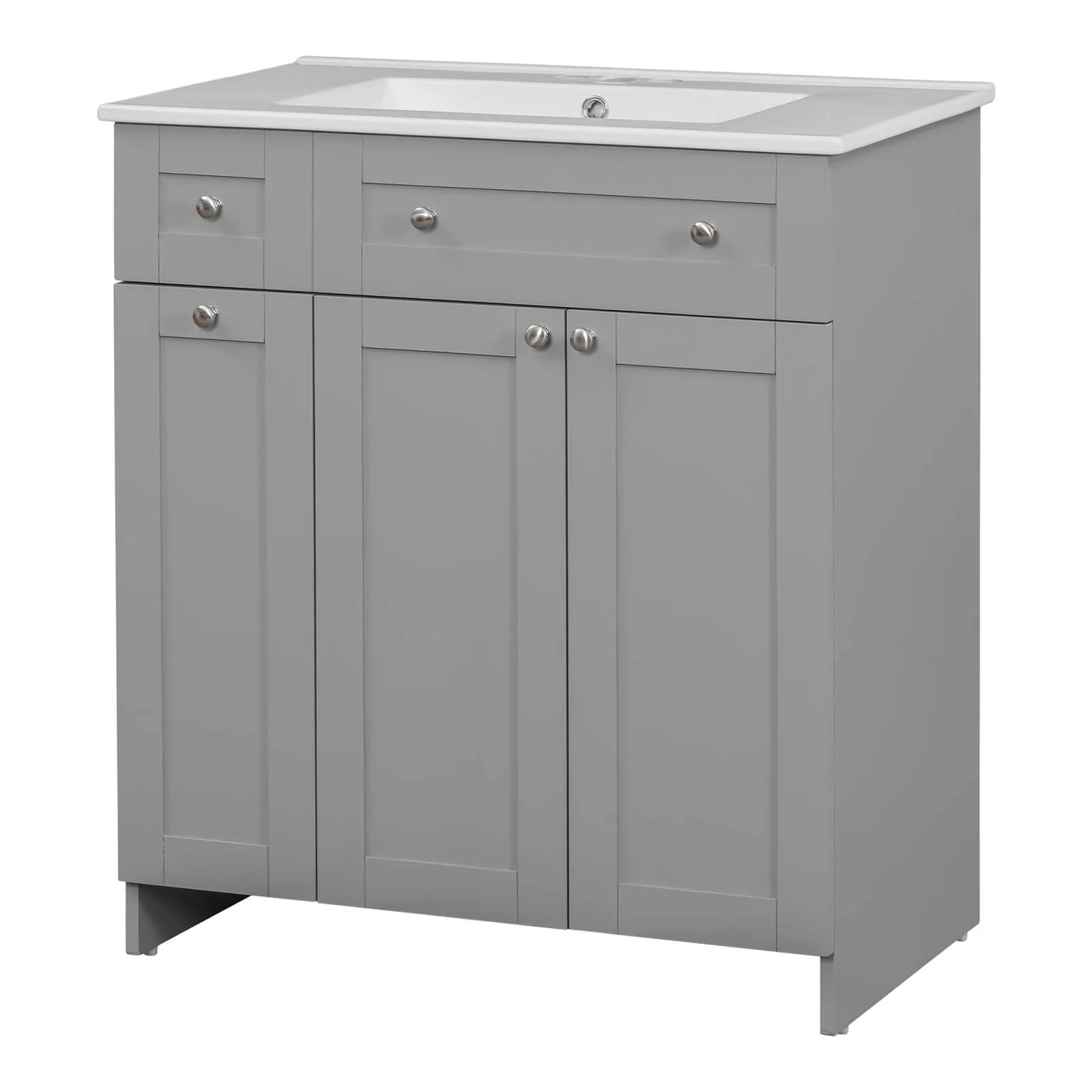 30" Gray Bathroom Vanity with Soft-Close Doors