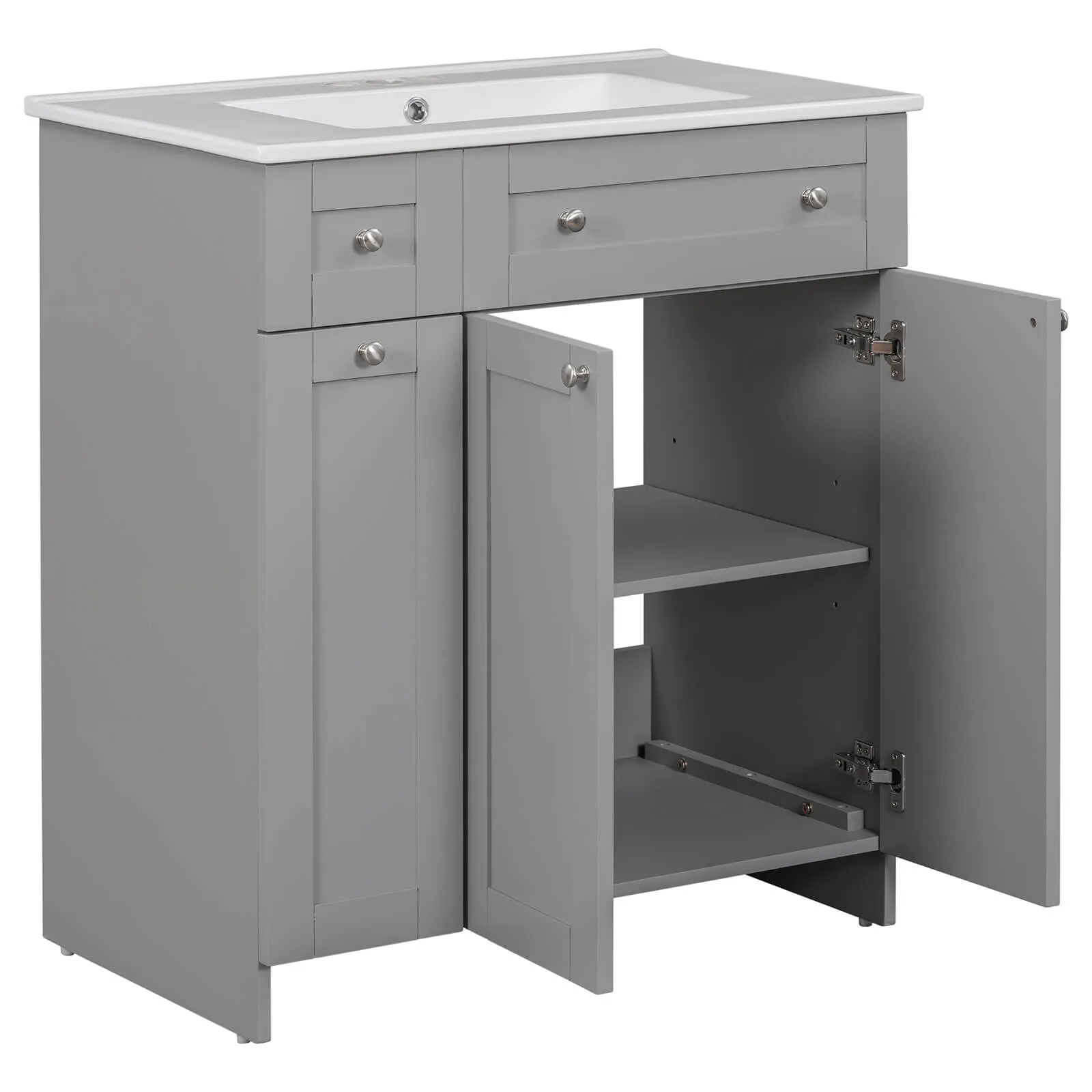 30" Gray Bathroom Vanity with Soft-Close Doors