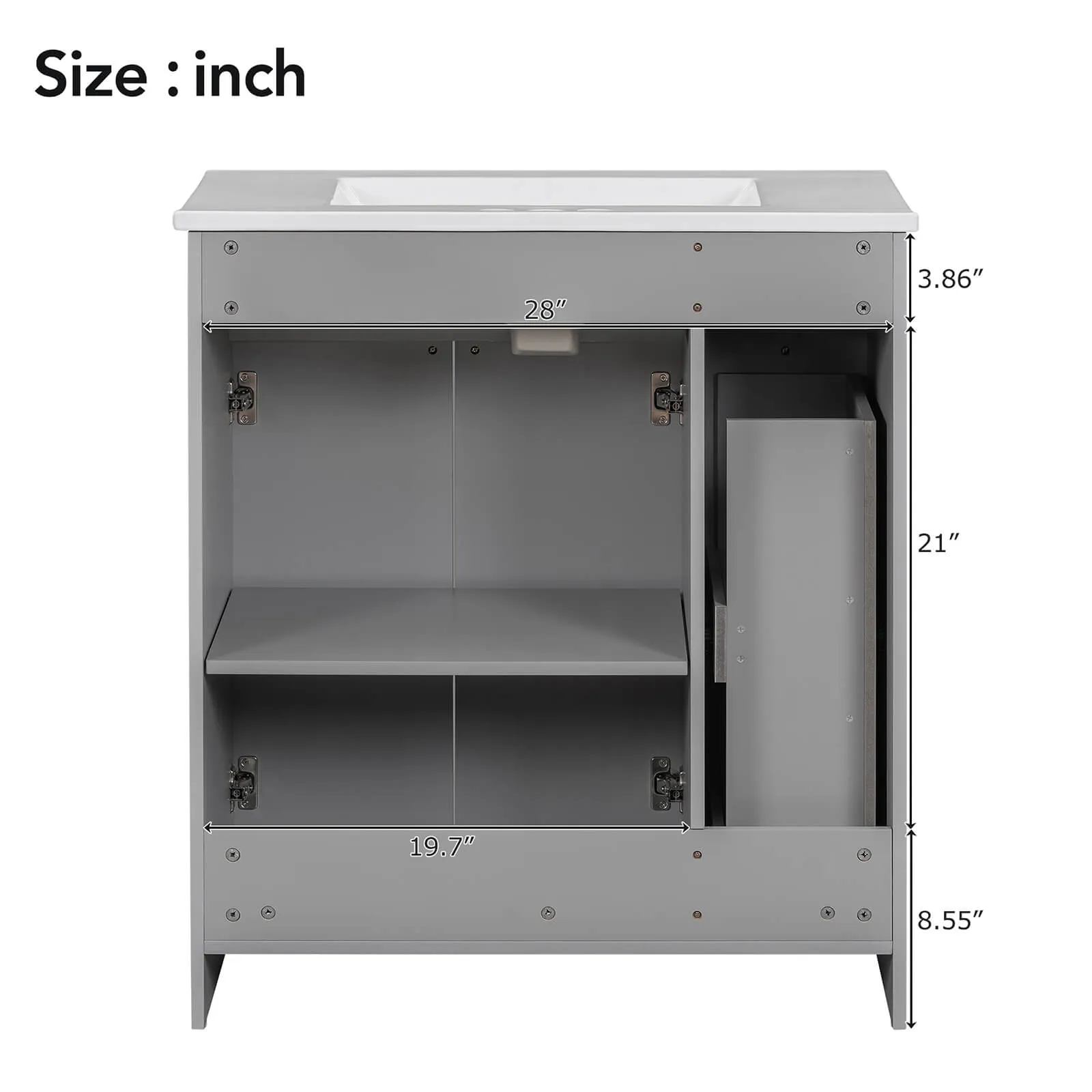 30" Gray Bathroom Vanity with Soft-Close Doors