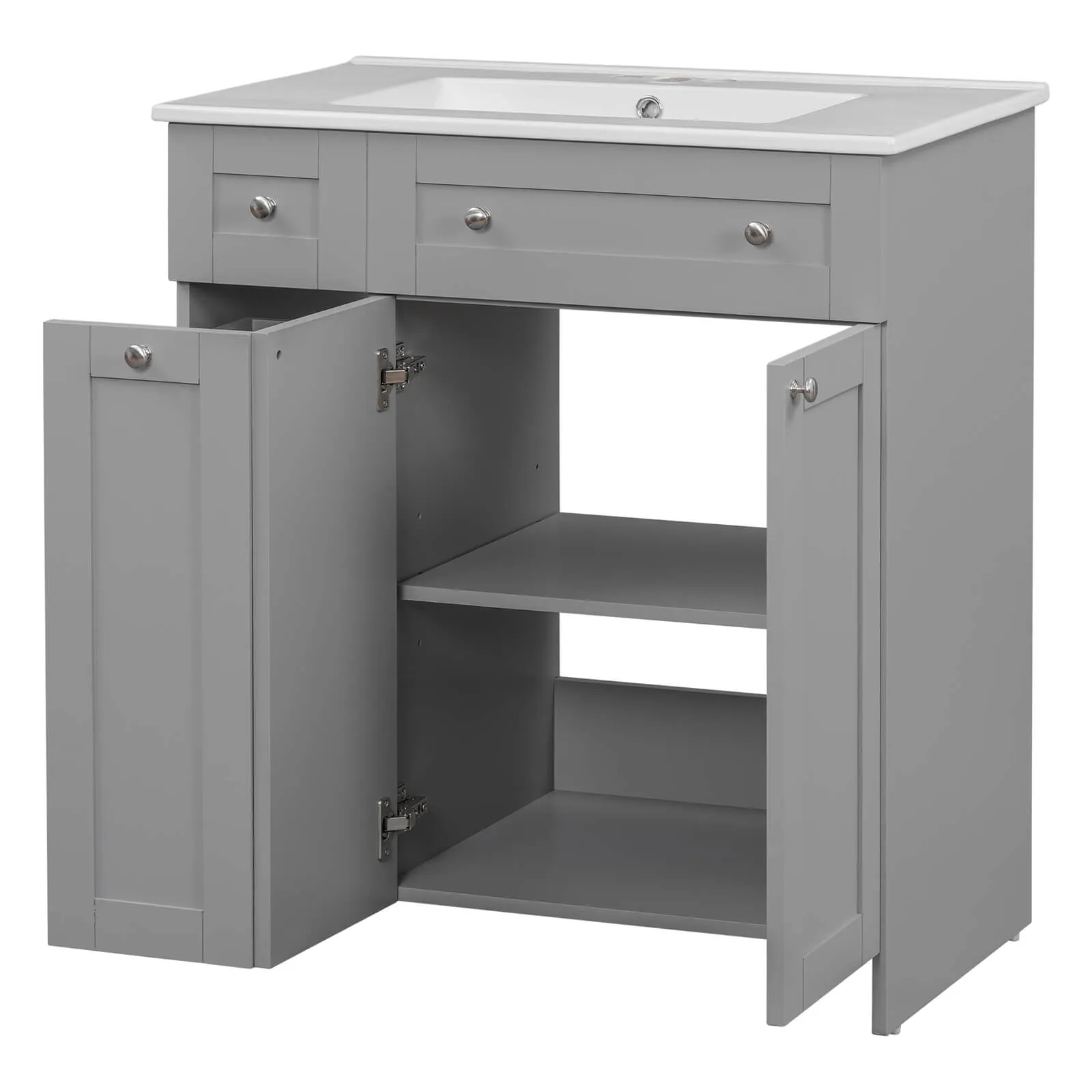 30" Gray Bathroom Vanity with Soft-Close Doors