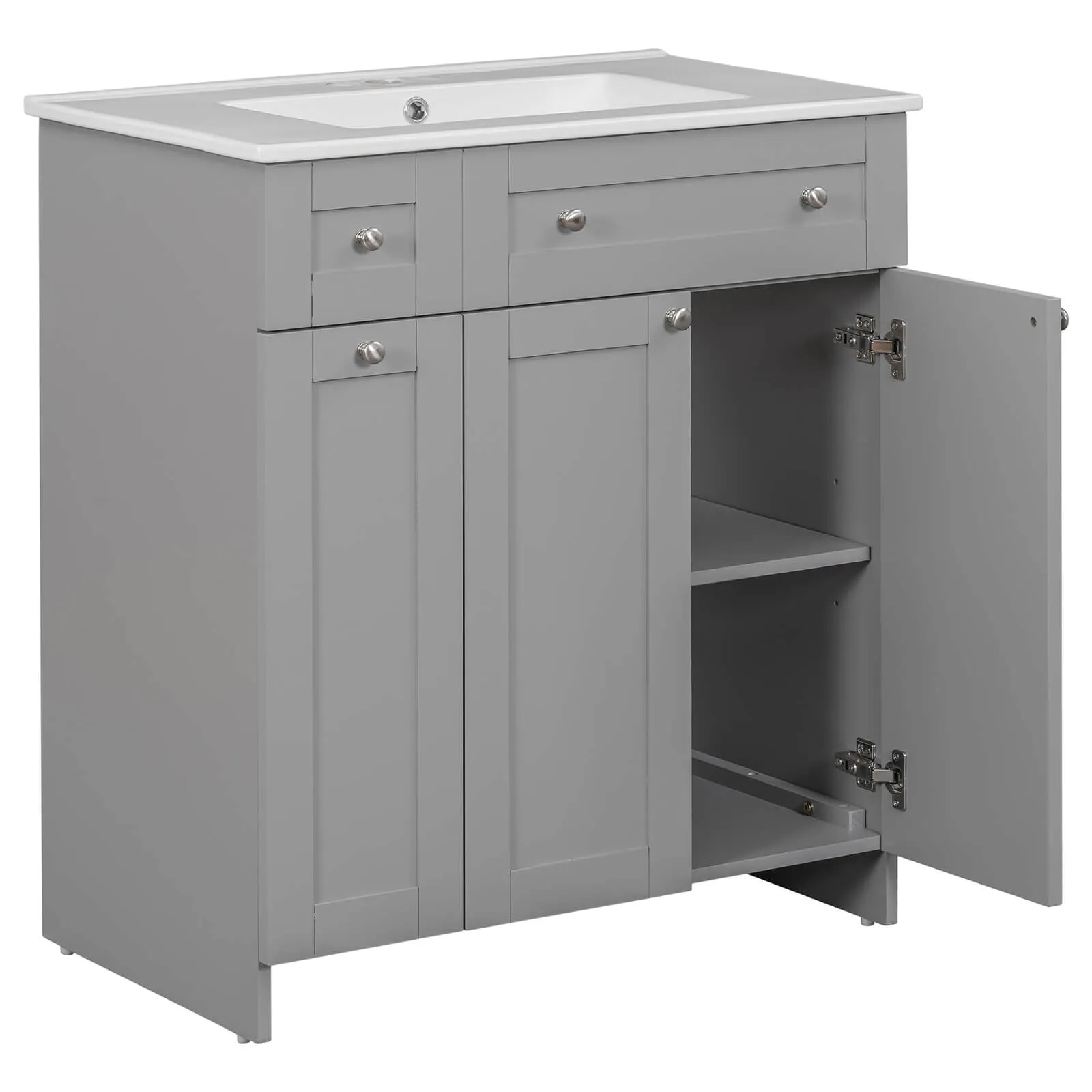 30" Gray Bathroom Vanity with Soft-Close Doors