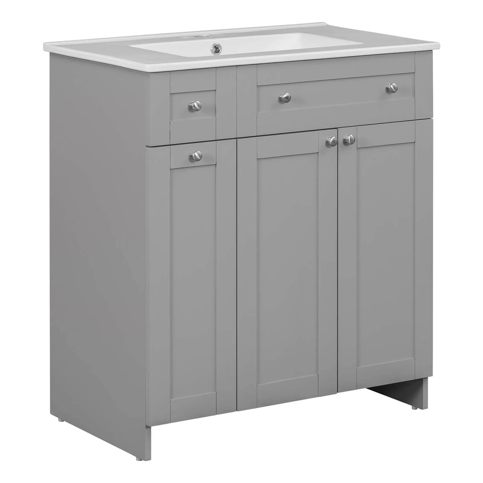 30" Gray Bathroom Vanity with Soft-Close Doors