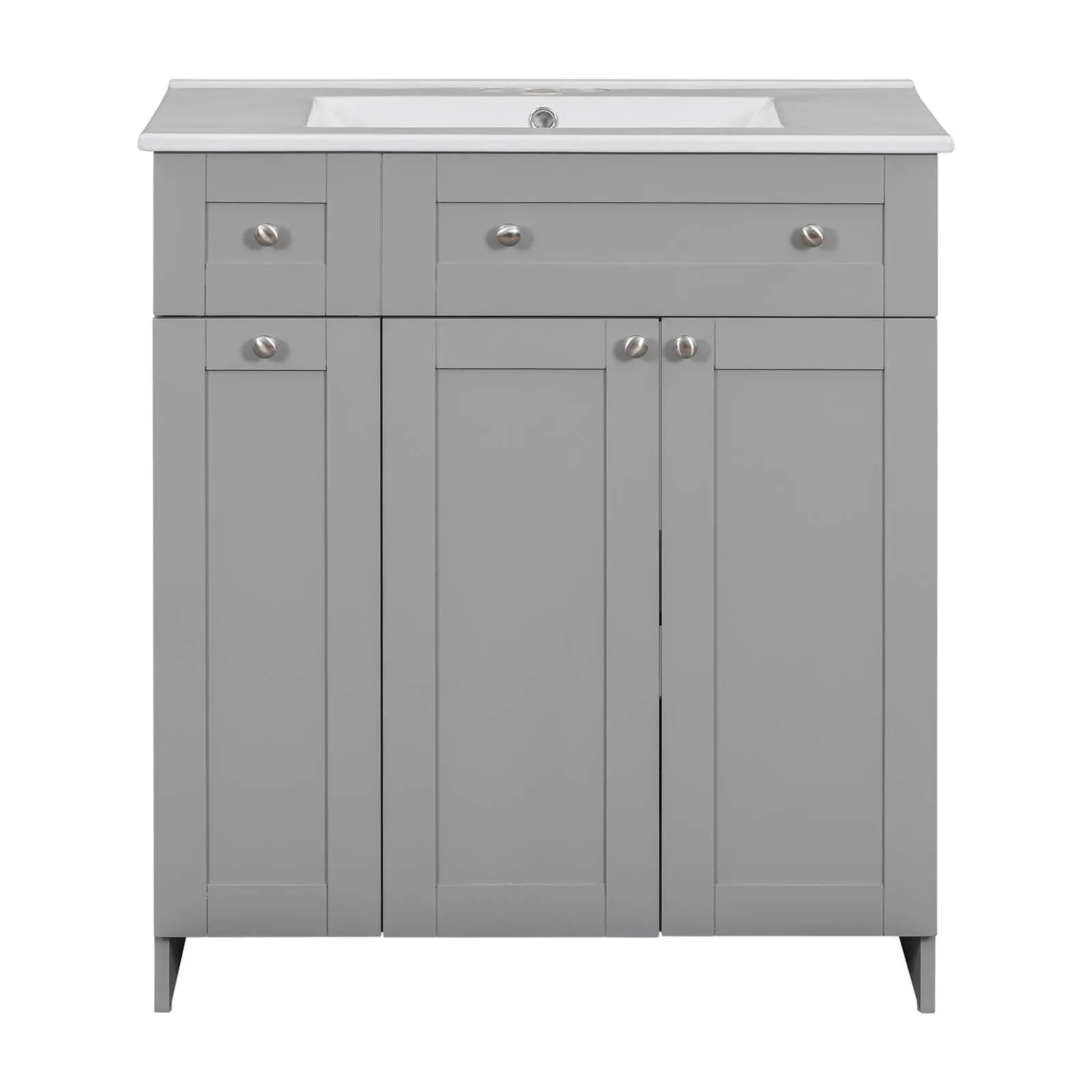 30" Gray Bathroom Vanity with Soft-Close Doors