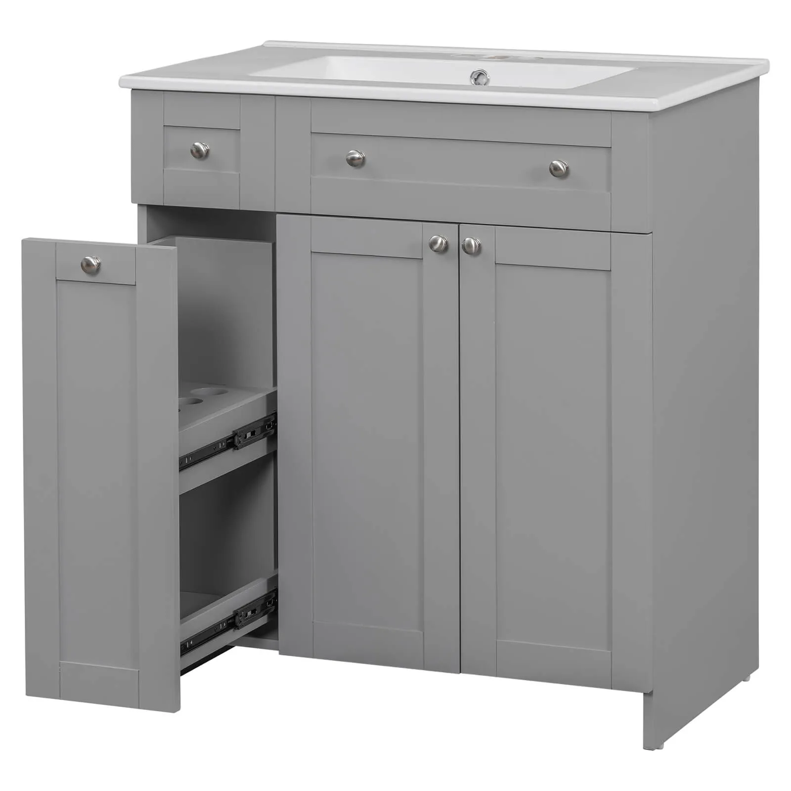 30" Gray Bathroom Vanity with Soft-Close Doors