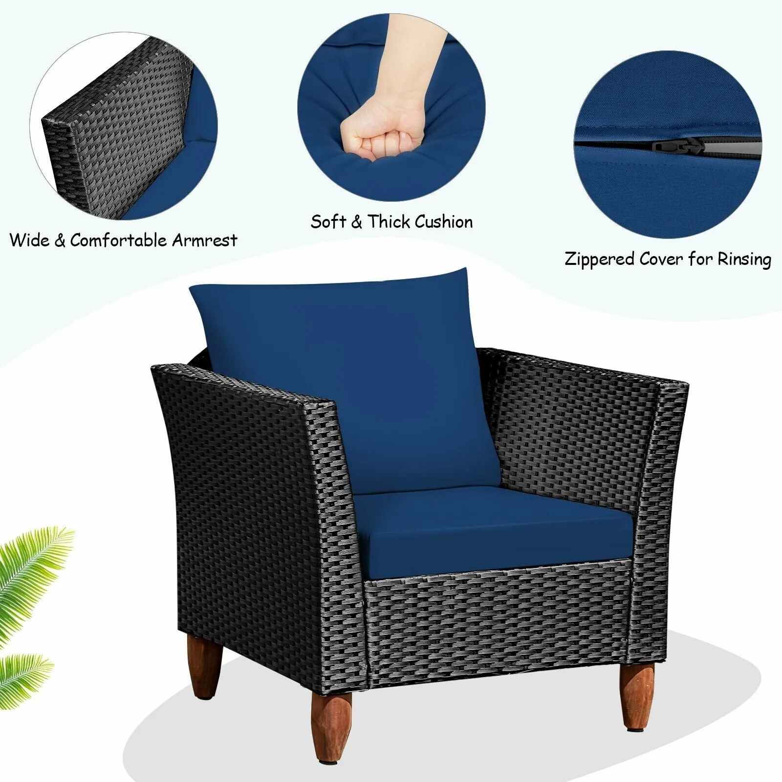 3pc Outdoor Patio Rattan Furniture Set - Navy