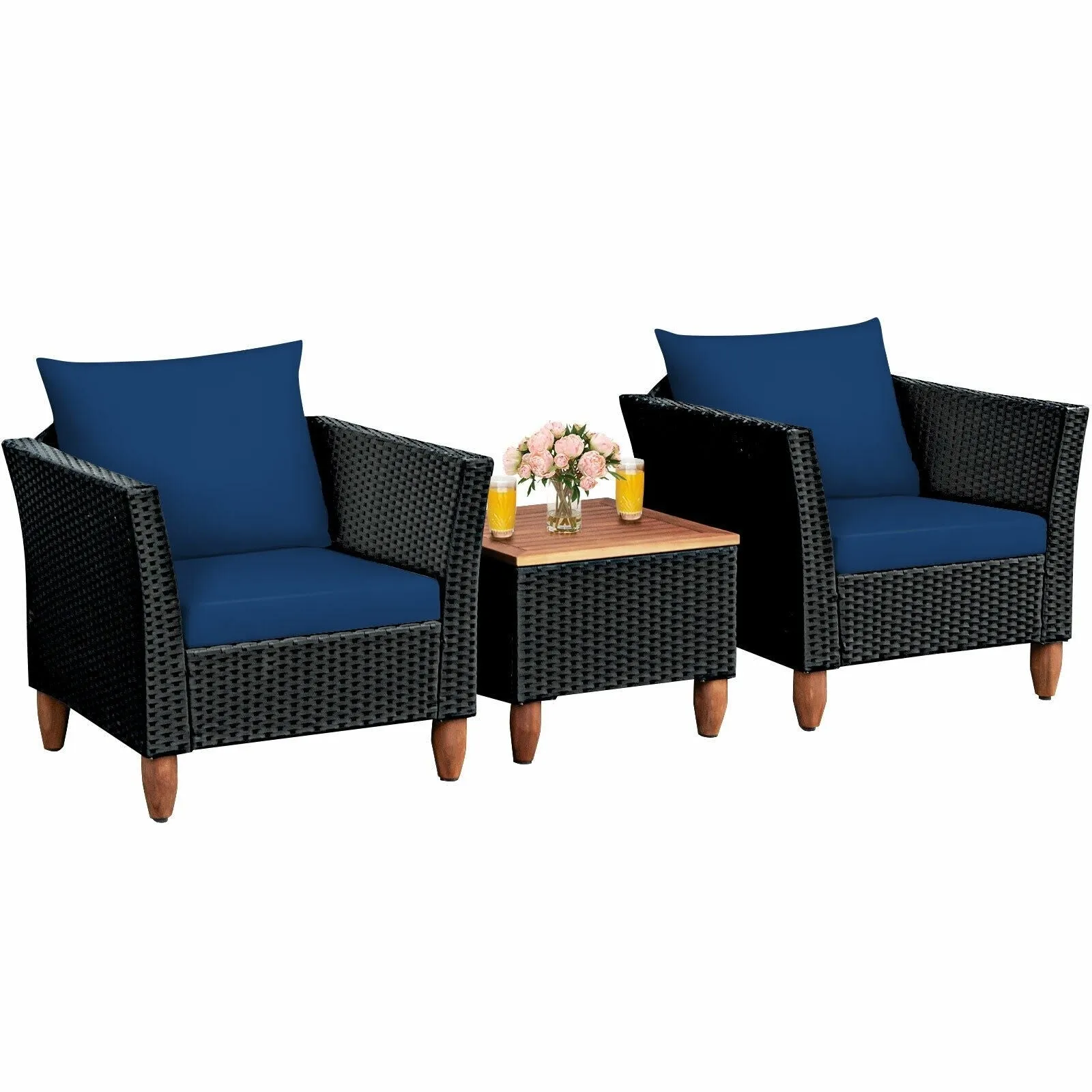 3pc Outdoor Patio Rattan Furniture Set - Navy