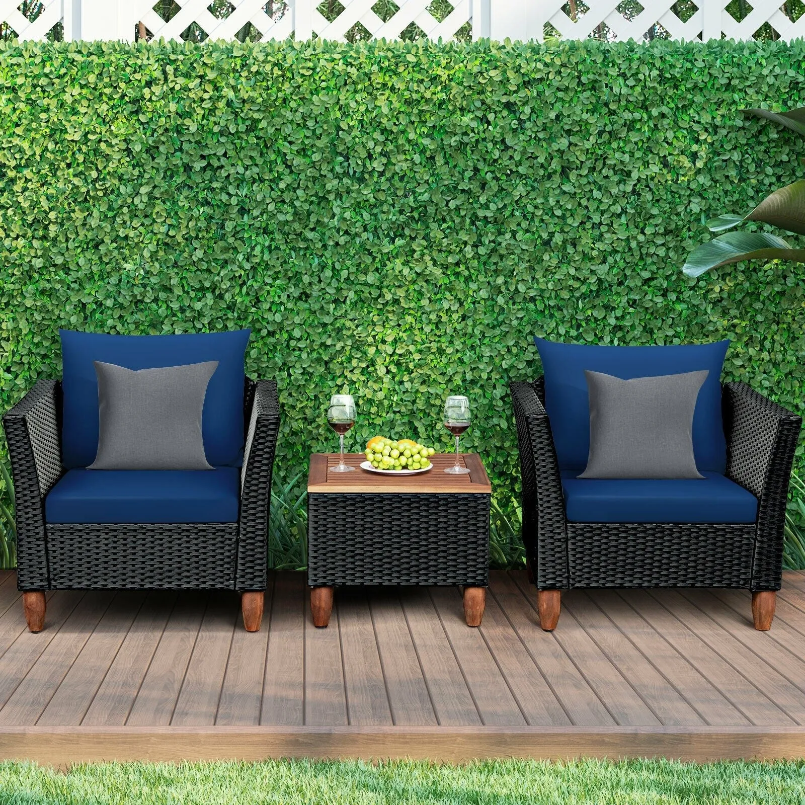 3pc Outdoor Patio Rattan Furniture Set - Navy