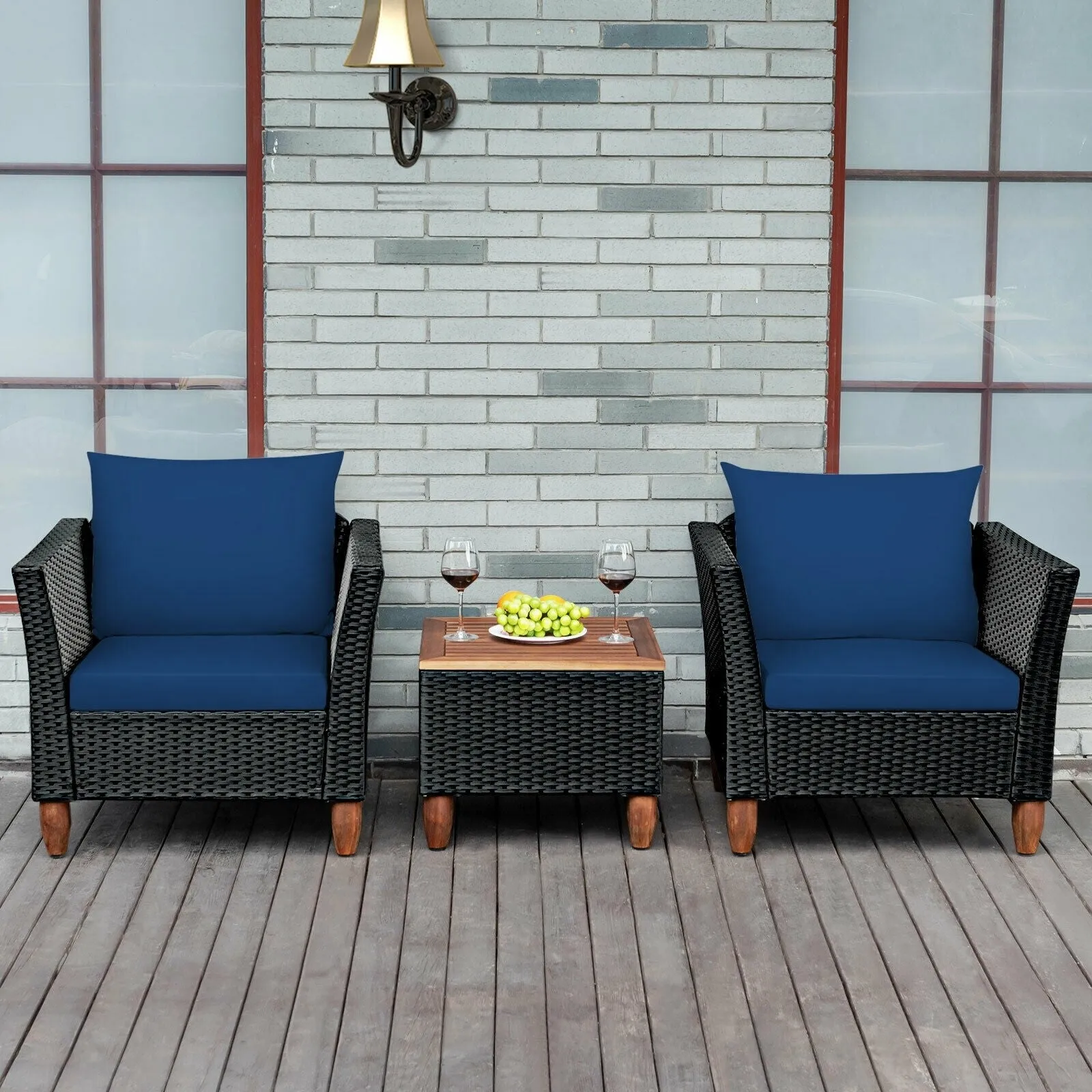 3pc Outdoor Patio Rattan Furniture Set - Navy