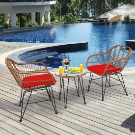 3pc Patio Rattan Bistro Set - Red