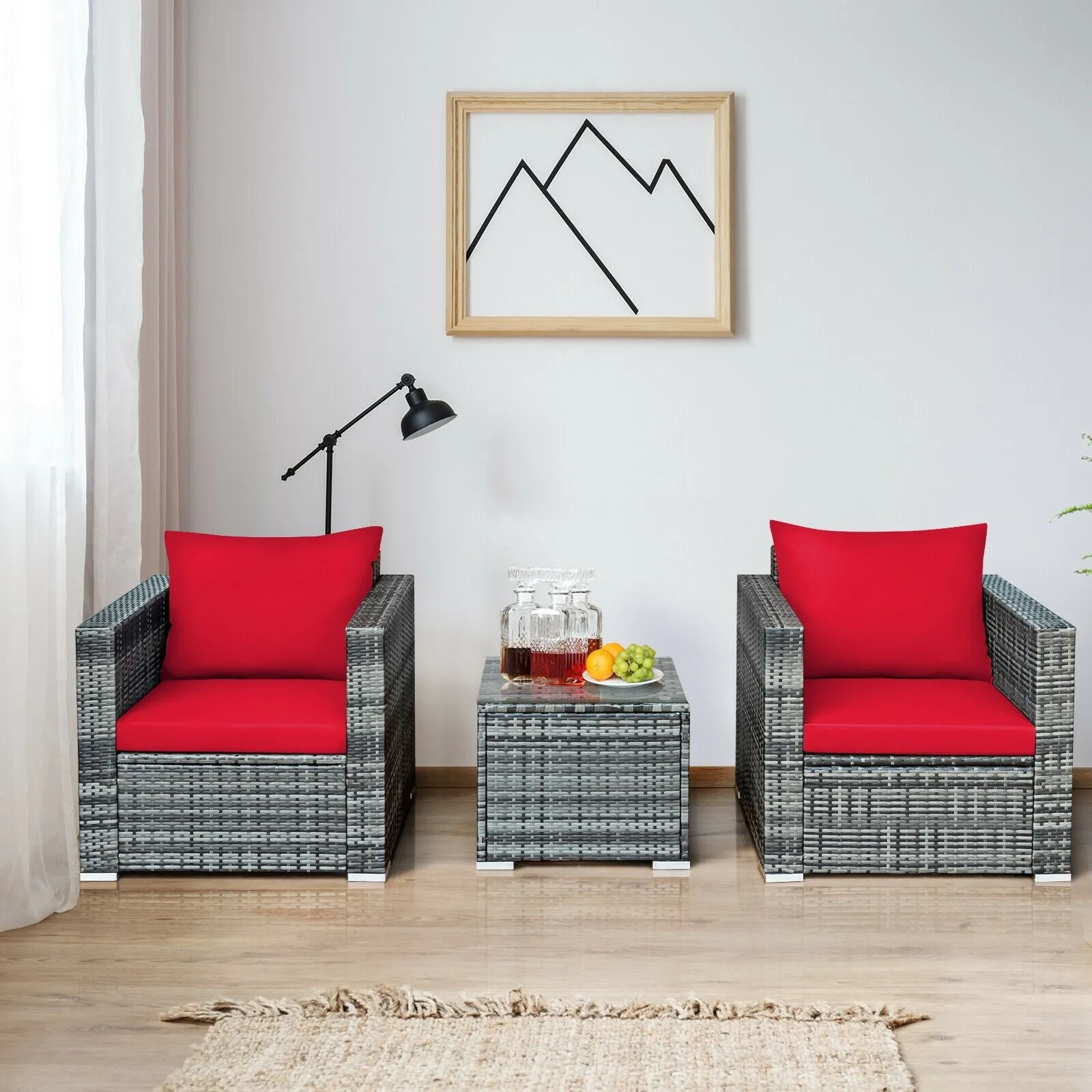 3pc Patio Rattan Sofa Set - Red