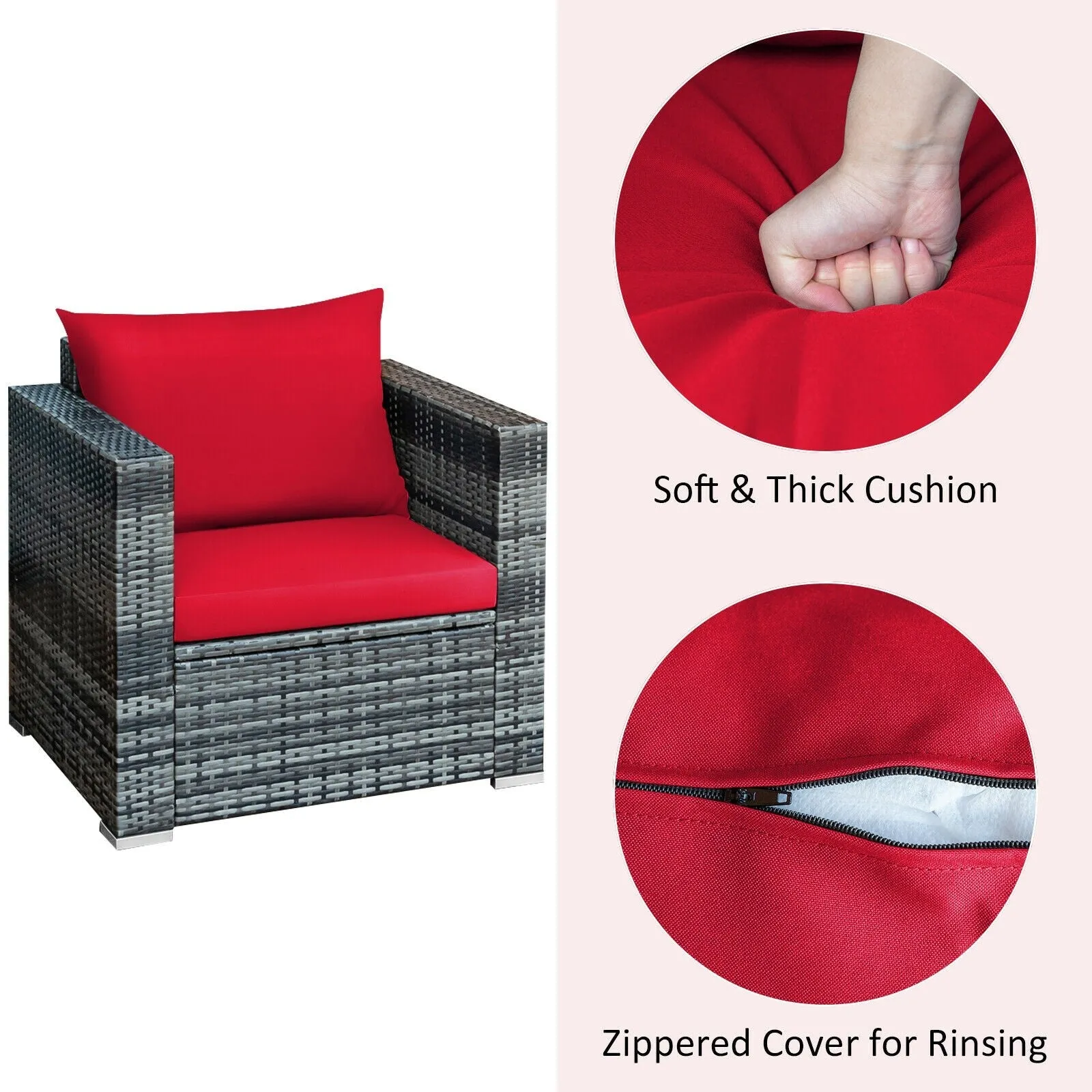 3pc Patio Rattan Sofa Set - Red