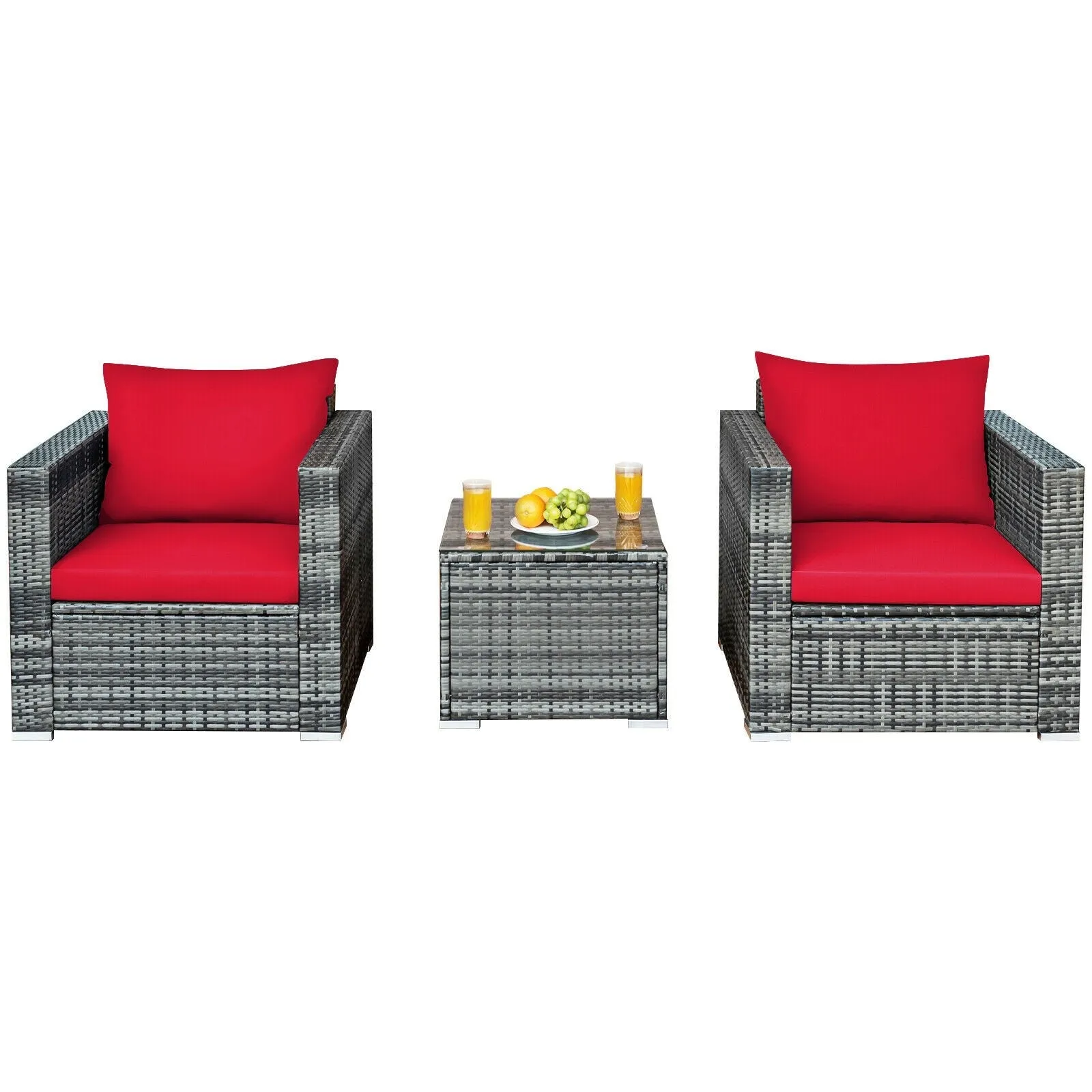 3pc Patio Rattan Sofa Set - Red