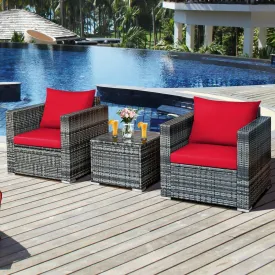 3pc Patio Rattan Sofa Set - Red