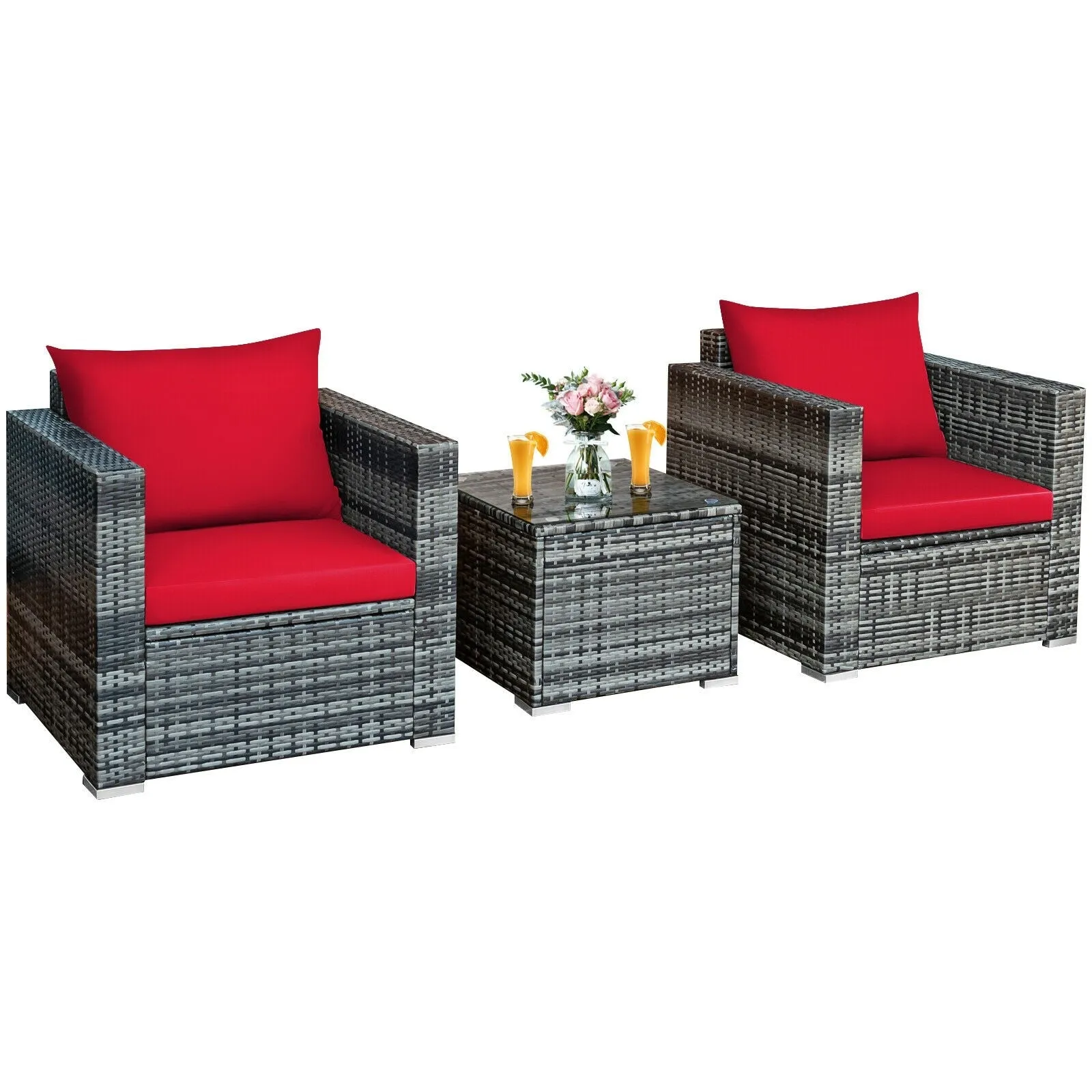 3pc Patio Rattan Sofa Set - Red