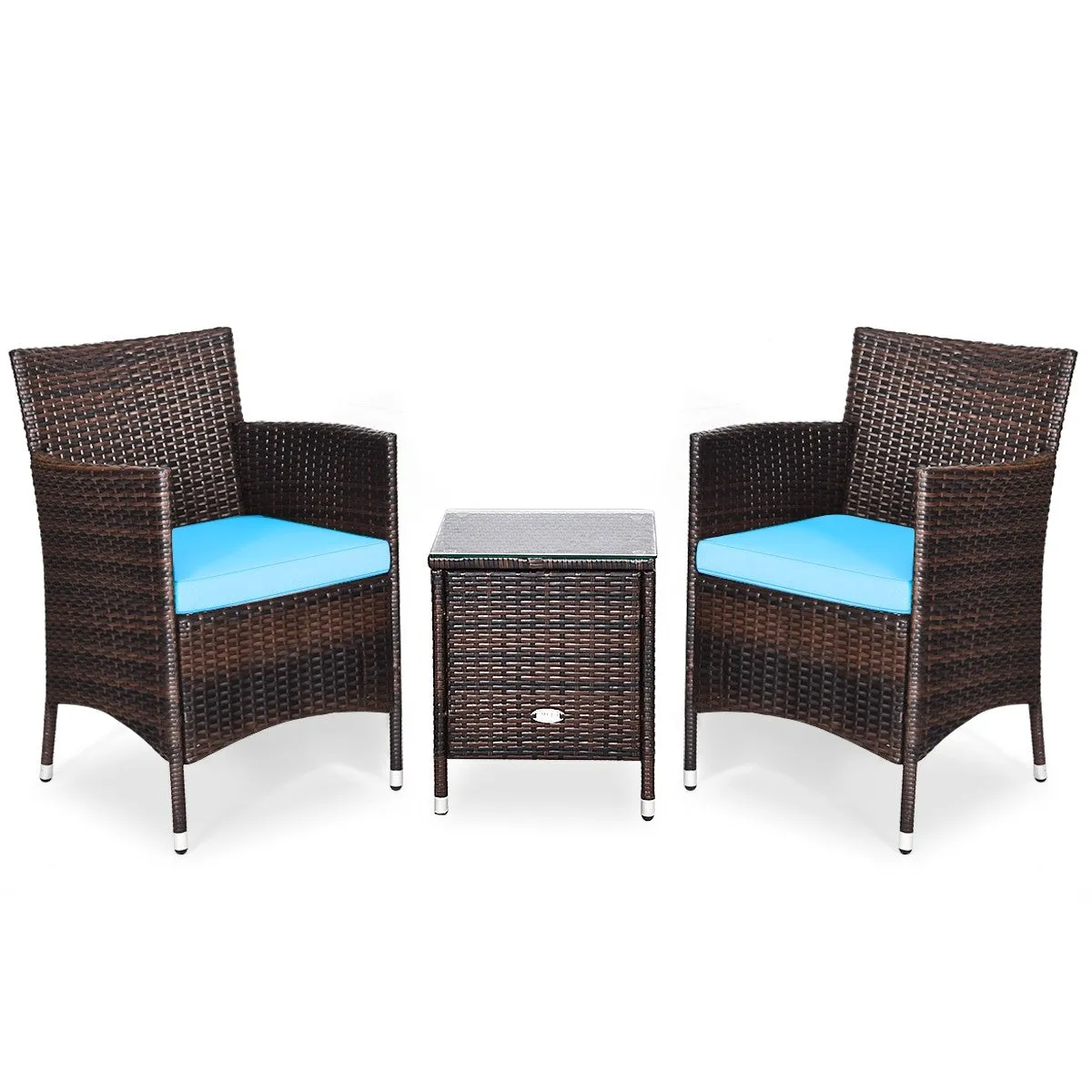 3pc Patio Wicker Rattan Outdoor Furniture Set - Turquoise