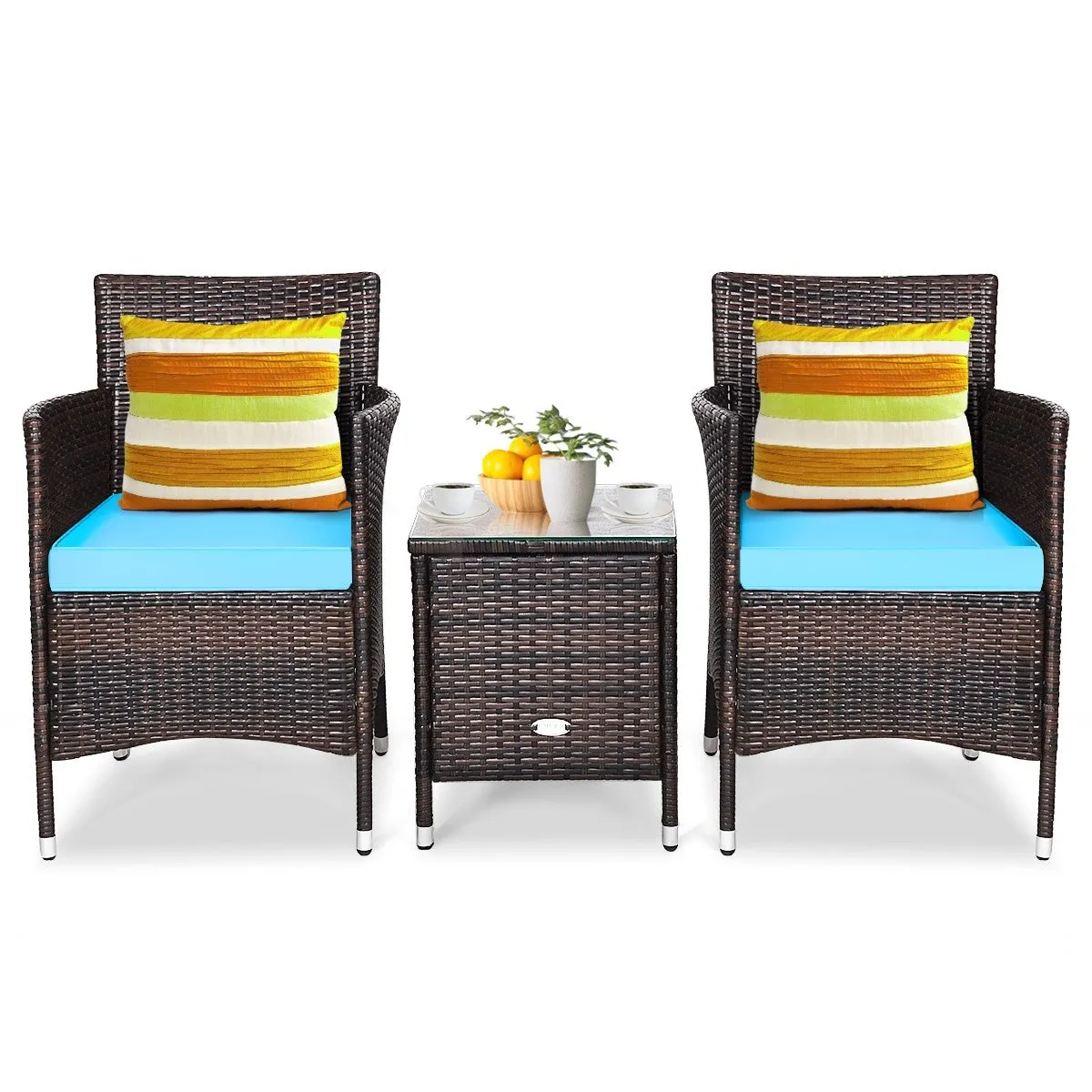 3pc Patio Wicker Rattan Outdoor Furniture Set - Turquoise