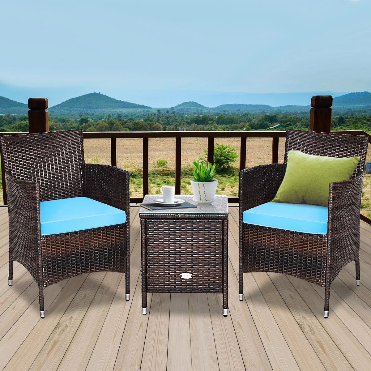 3pc Patio Wicker Rattan Outdoor Furniture Set - Turquoise