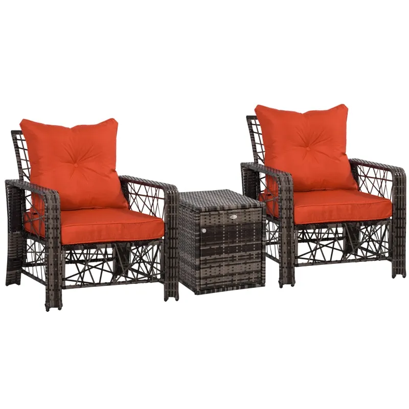 3pc Wicker Patio Coffee Table Set  - Red