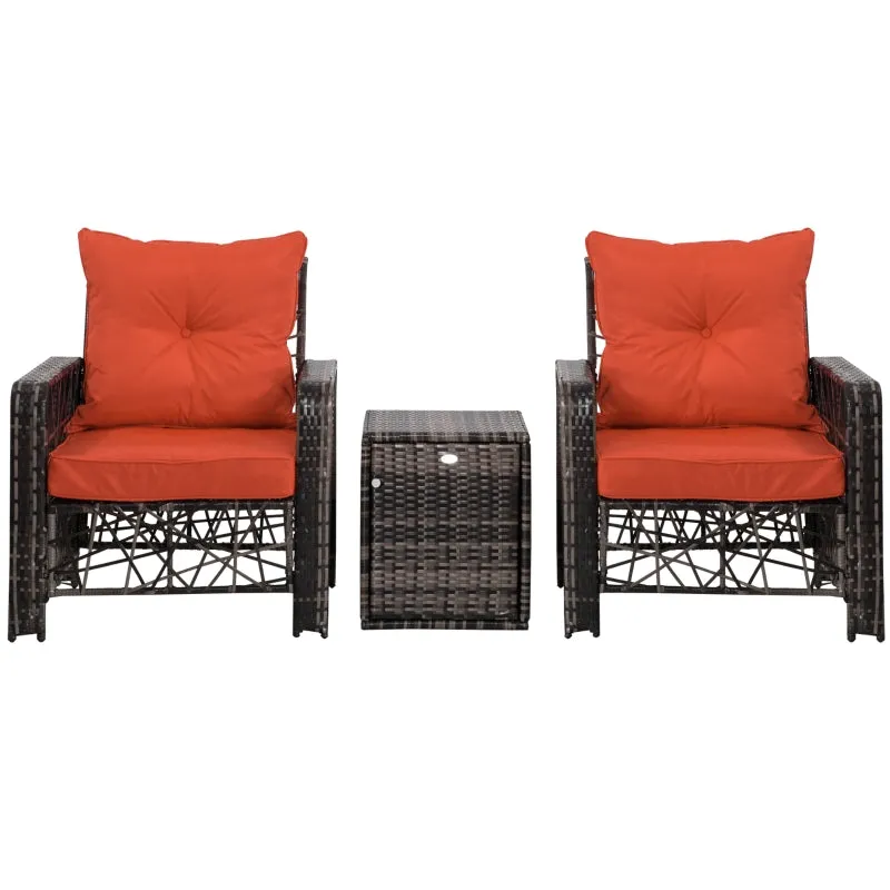 3pc Wicker Patio Coffee Table Set  - Red