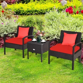 3pc Wicker Rattan Patio Sofa Set - Red