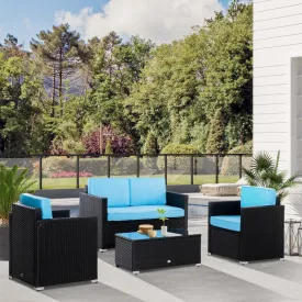 4pc Wicker Patio Sofa Set - Sky Blue