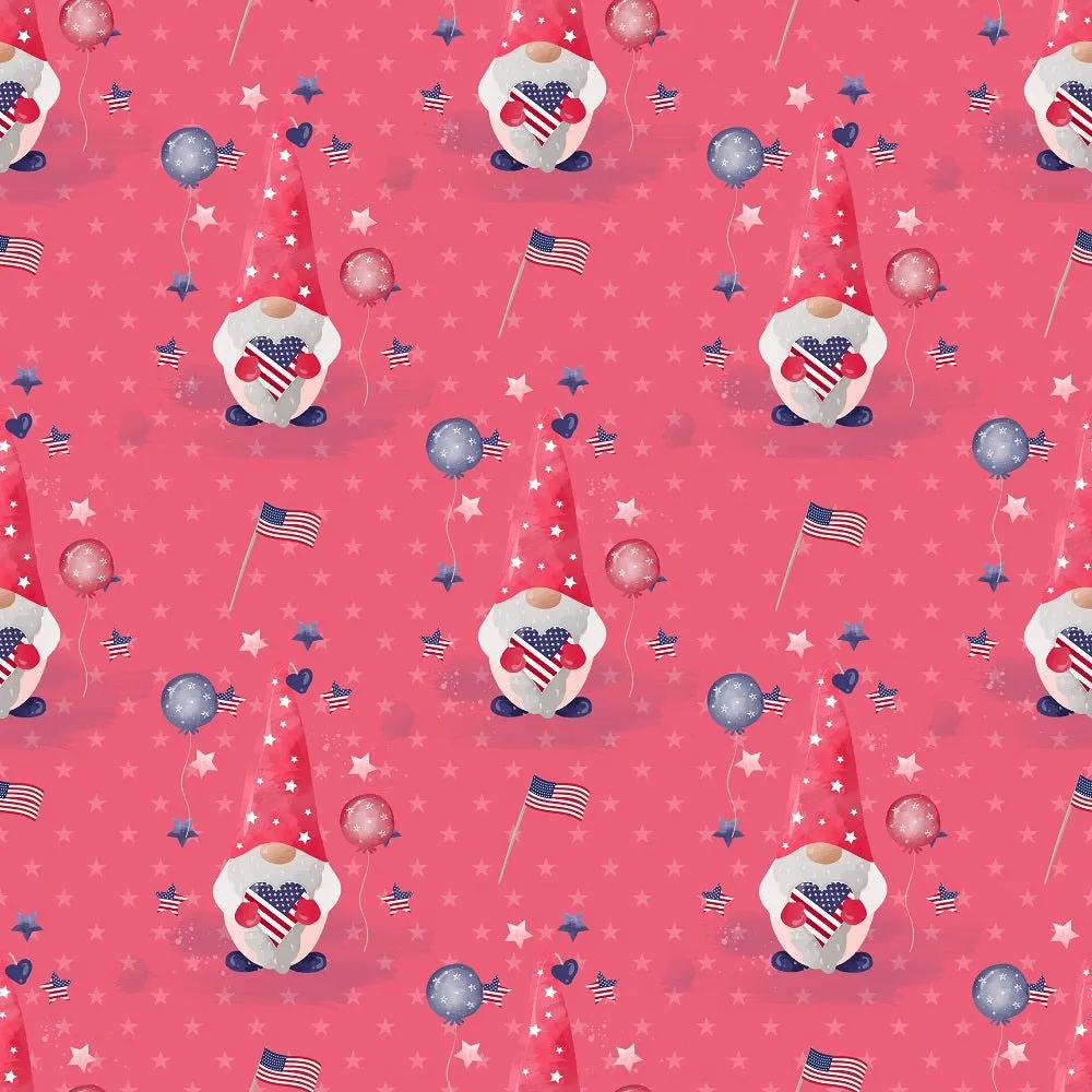 4th of July Gnomes on Patriotic Elements Fabric - Red