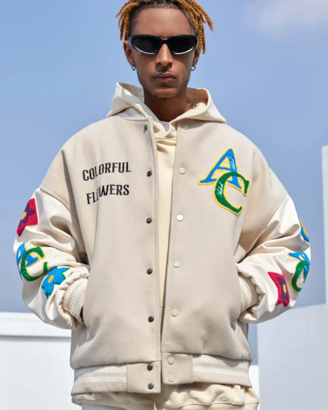 Achoke Floral Embroidered Colorful Baseball Jacket