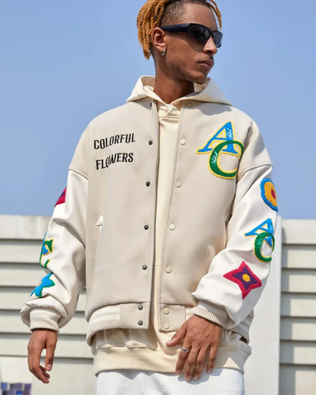 Achoke Floral Embroidered Colorful Baseball Jacket