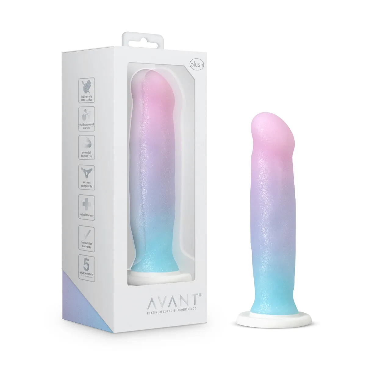 Avant By Blush® | Lucky D17: Artisan 8 Inch Dildo with Suction Cup Base - Elegantly Made with Smooth Ultrasilk® Purio™ Silicone