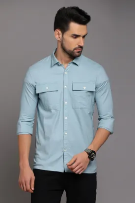 Beau Blue Full Sleeve Shirt with Double Pocket