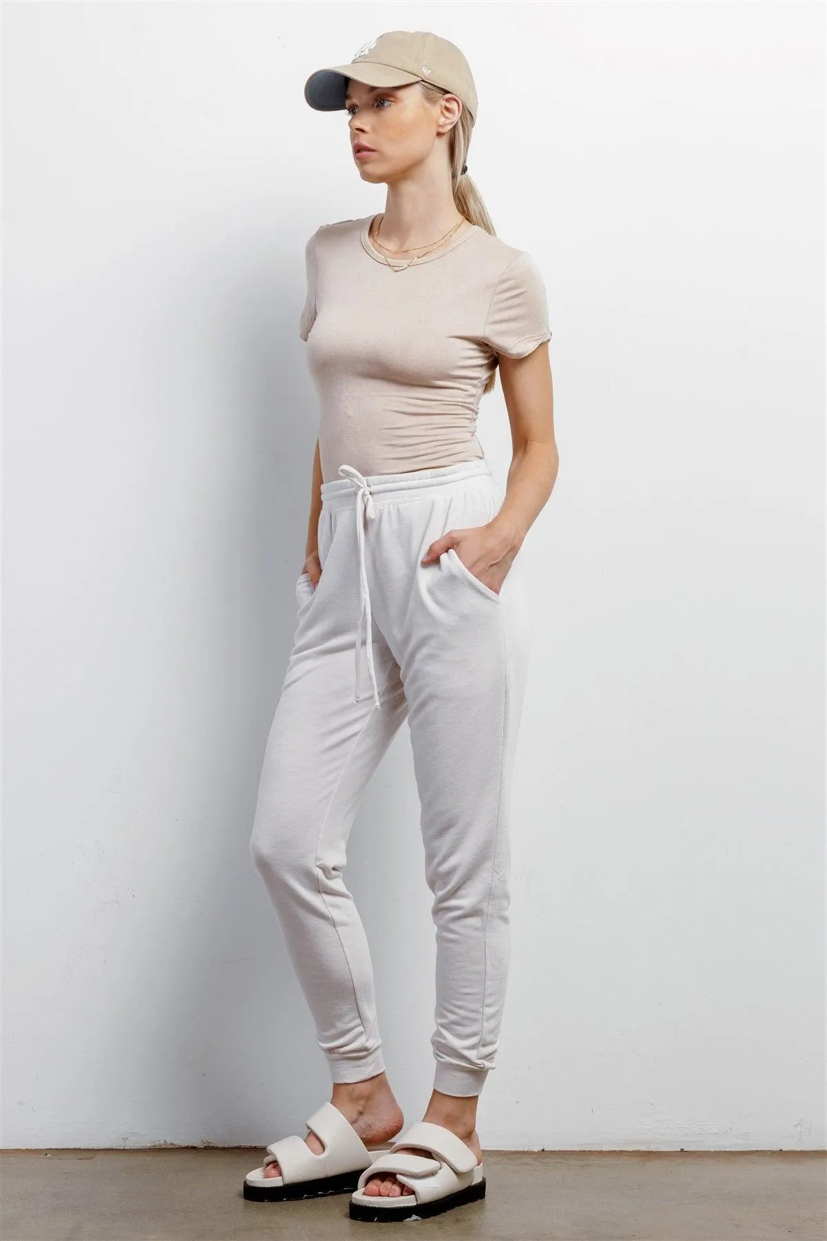 Beige High Waist Cuffed Hem Pants /1-1-1