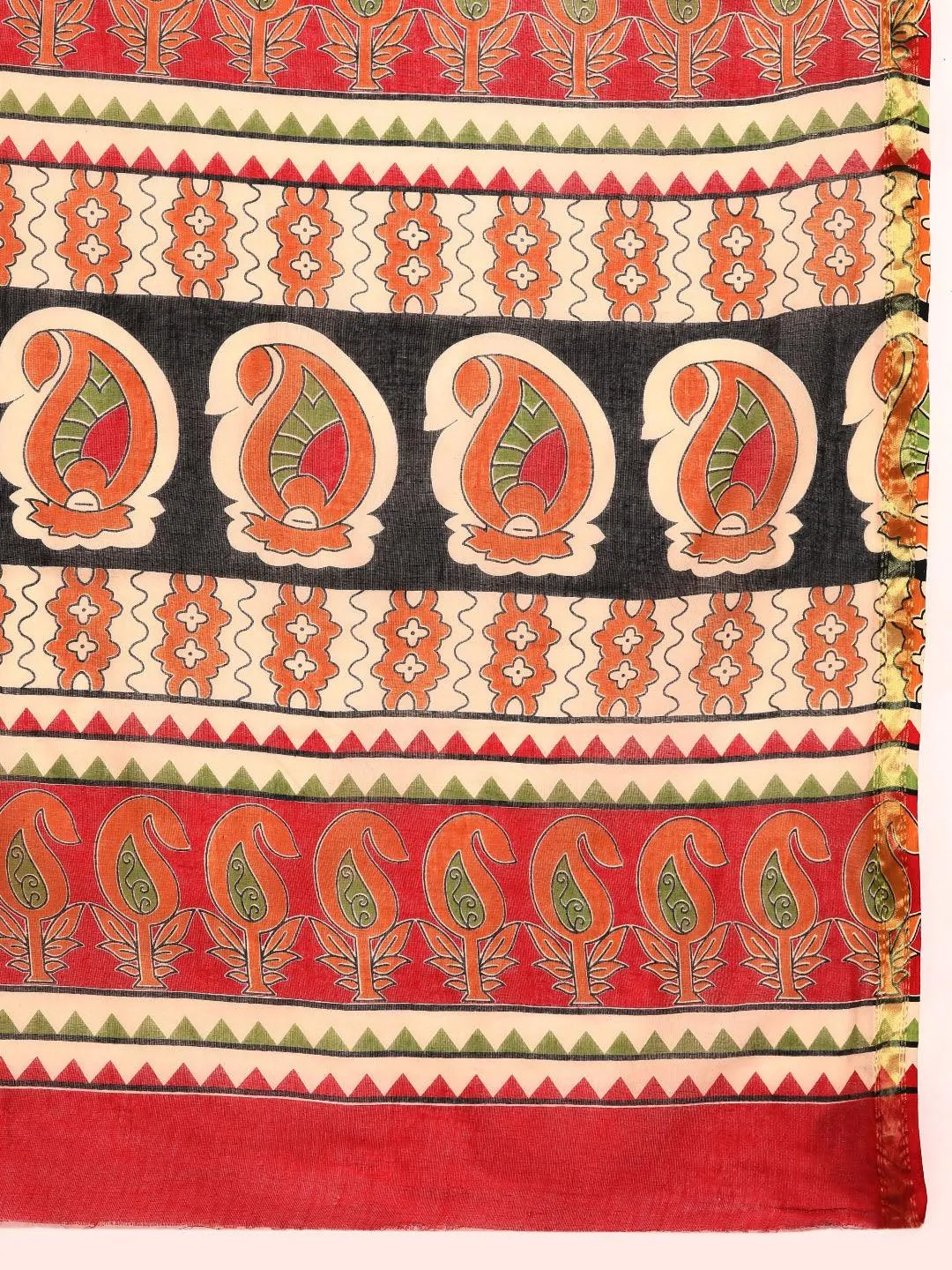 Beige Printed Cotton Saree