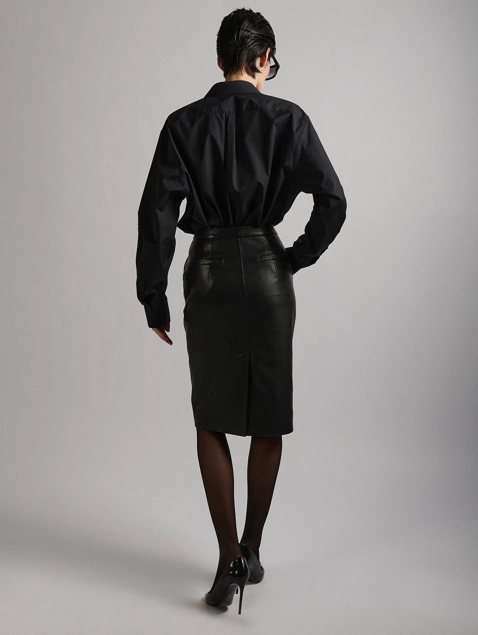 Black leather pencil skirt