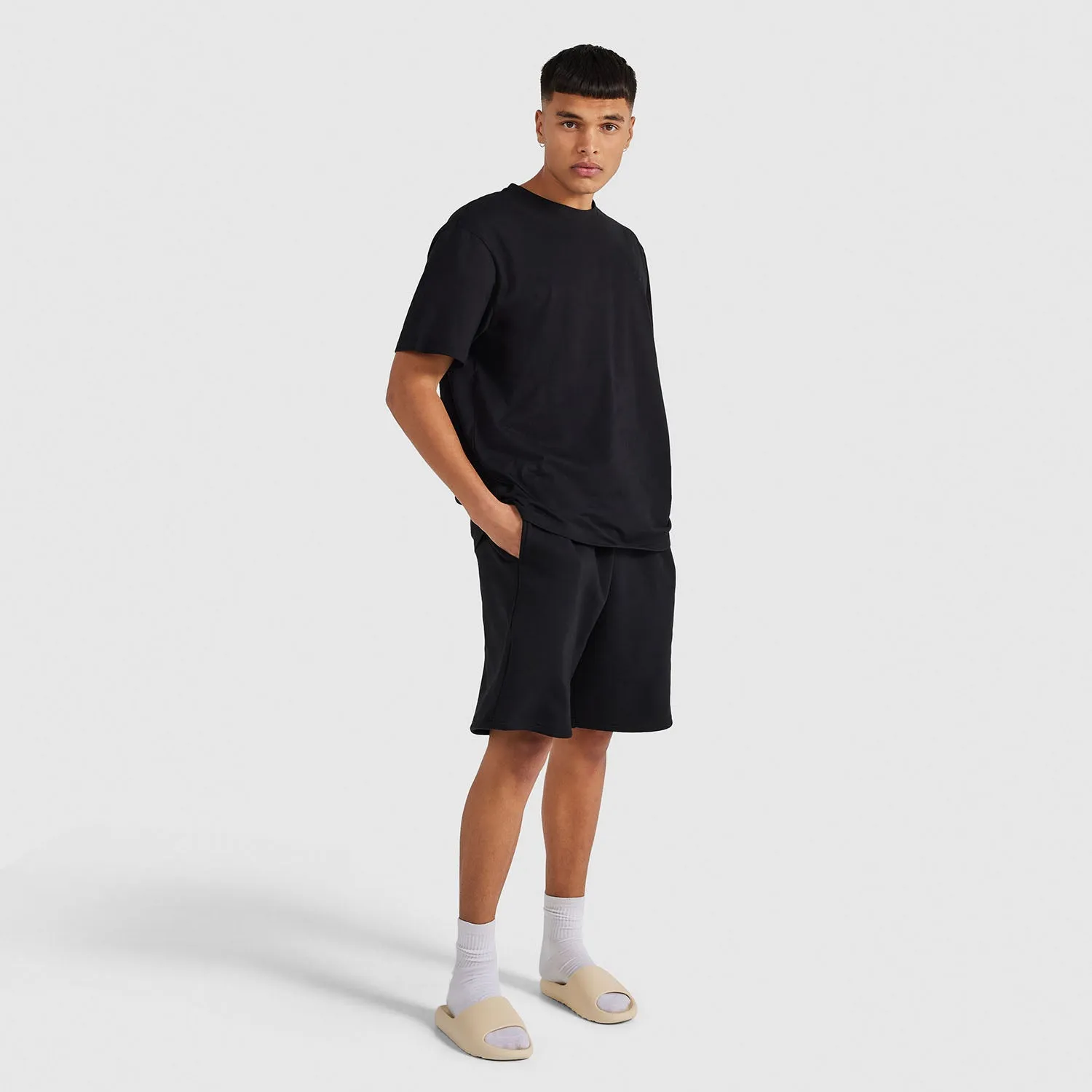 Black Relaxed Cotton Fleece Short