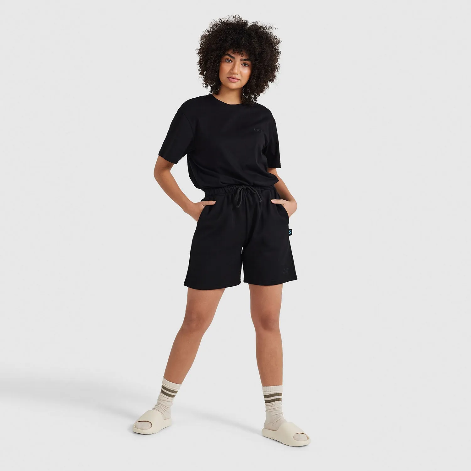 Black Relaxed Cotton Fleece Short