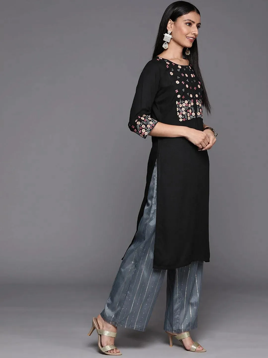 Black Yoke Design Rayon Straight Kurta