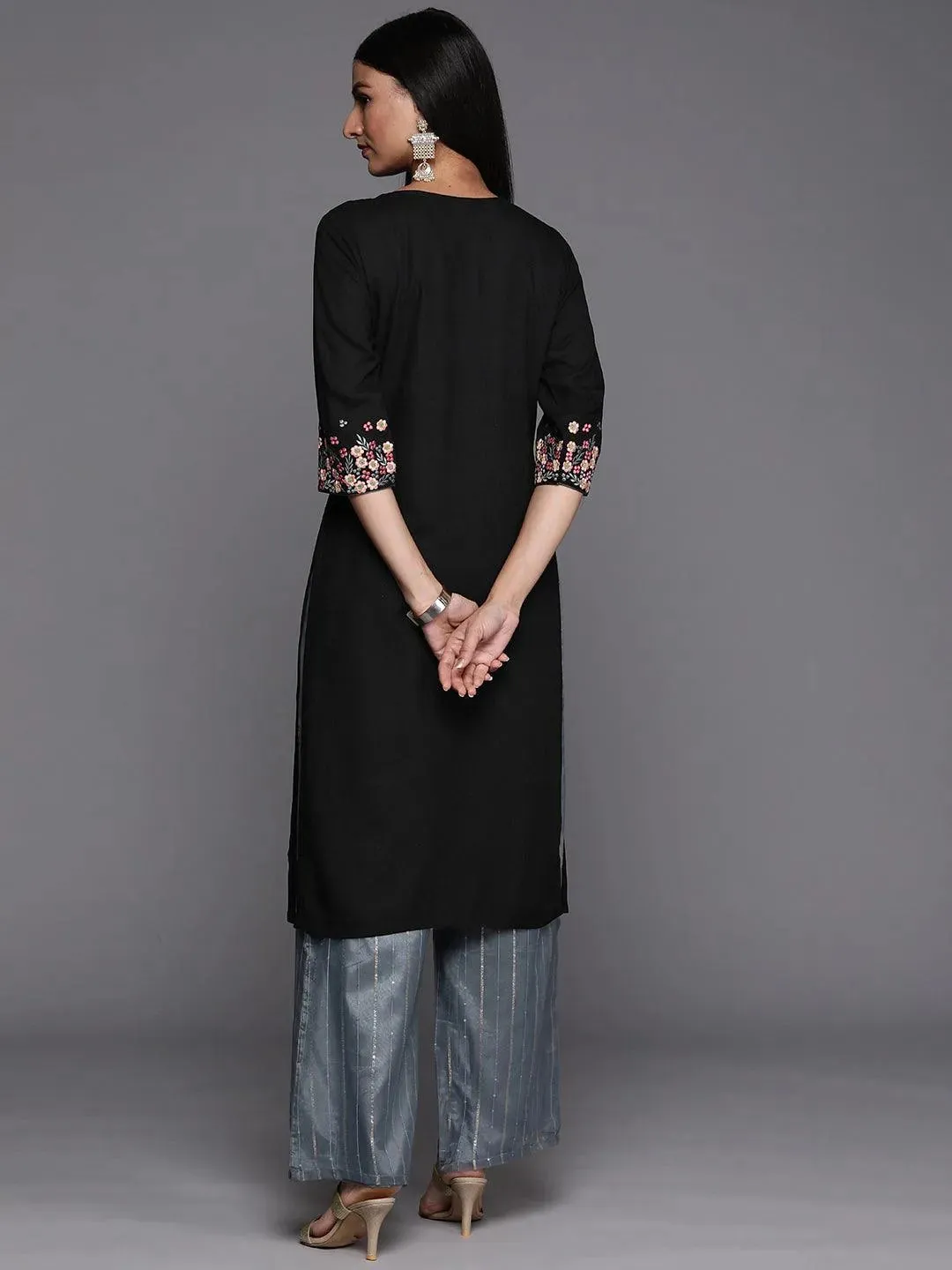 Black Yoke Design Rayon Straight Kurta