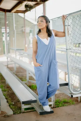 Blue Wash Casual Loose Jumpsuit