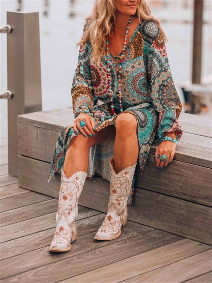 Bohemian Vintage Casual Printed Floral Dress